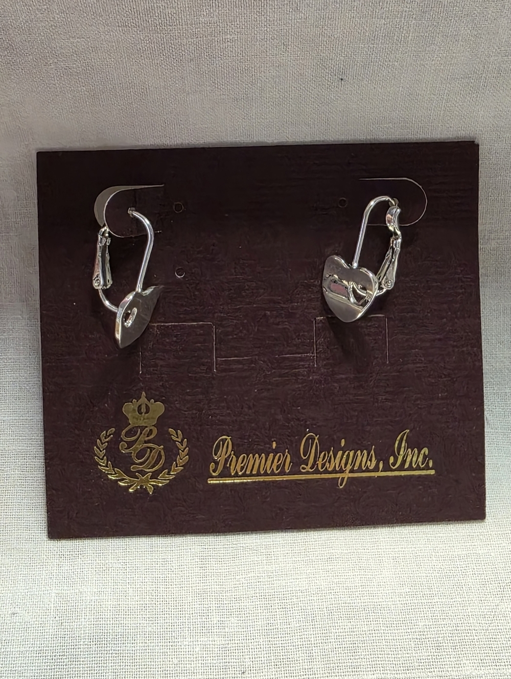 Vintage Premier Designs Silvertone Heart Leverback Earrings